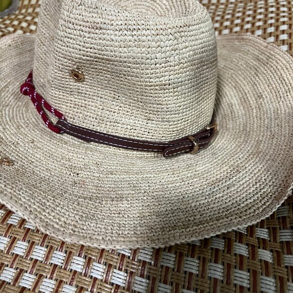 Women's Everyday Straw Hat - Beige with Red Stitching - Picture 3 of 6